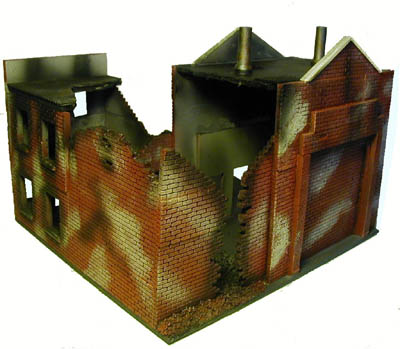 Ruined 2 story building WWII miniature gaming terrain