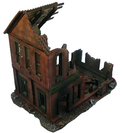 Ruined 2 story building WWII miniature gaming terrain