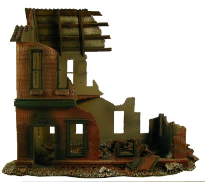 Ruined 2 story building WWII miniature gaming terrain