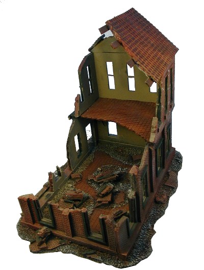 Ruined 2 story building WWII miniature gaming terrain